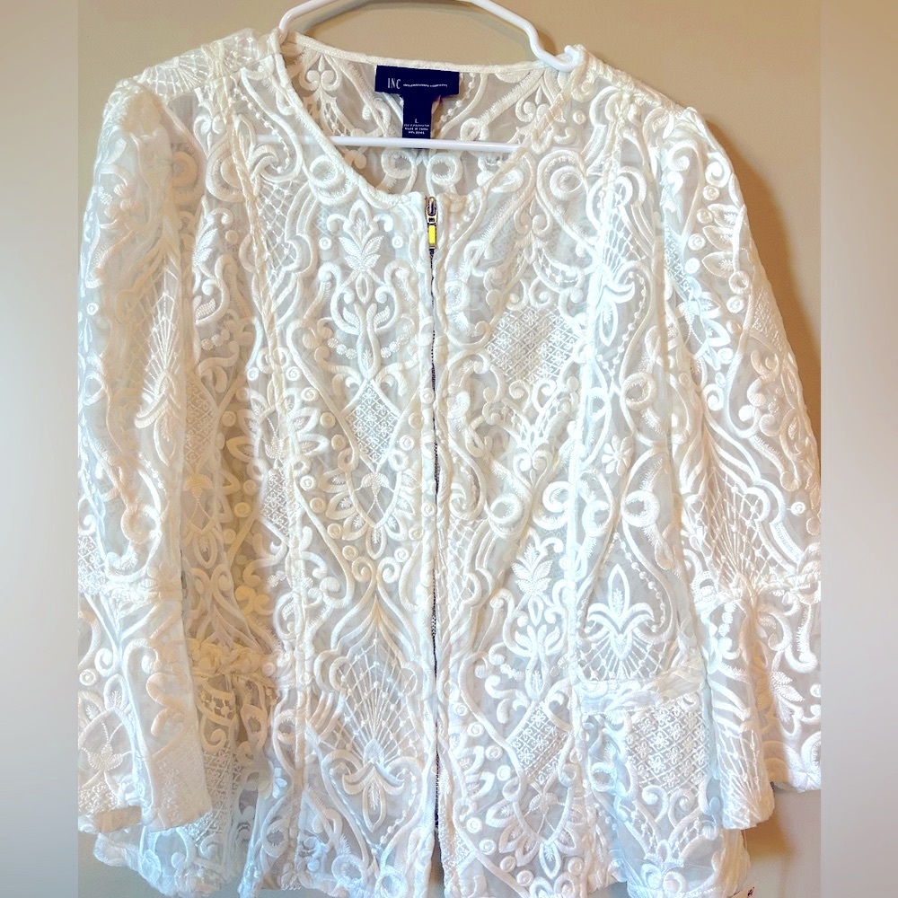 NWT INC International Concepts white lace jacket